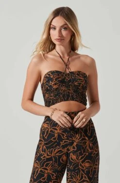 Allene Ruched Halter Top 11 Allene Ruched Halter Top -Chic Ladies Wear Shop ACT17632 BLACKRUSTPRINT 3