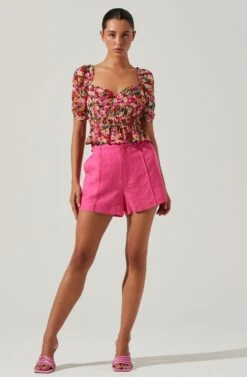 Nayeli Floral Puff Sleeve Top -Chic Ladies Wear Shop ACT17681 REDMULTIFLORAL 2