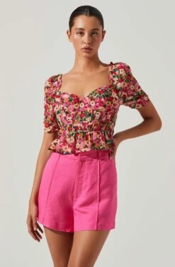 Nayeli Floral Puff Sleeve Top -Chic Ladies Wear Shop ACT17681 REDMULTIFLORAL 3