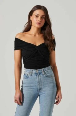 Cornelia Ruched Off Shoulder Bodysuit -Chic Ladies Wear Shop ACT17694 BLACK 1 14