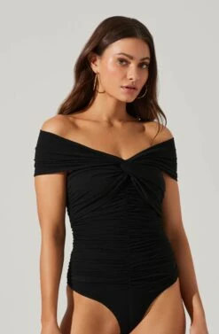 Cornelia Ruched Off Shoulder Bodysuit -Chic Ladies Wear Shop ACT17694 BLACK 1 15