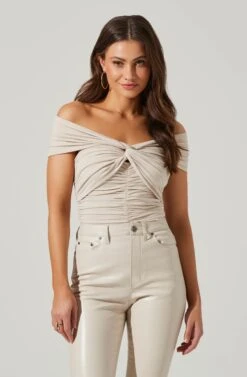 Cornelia Ruched Off Shoulder Bodysuit -Chic Ladies Wear Shop ACT17694 CREAM 1 2