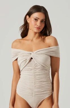 Cornelia Ruched Off Shoulder Bodysuit -Chic Ladies Wear Shop ACT17694 CREAM 1 3