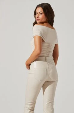 Cornelia Ruched Off Shoulder Bodysuit -Chic Ladies Wear Shop ACT17694 CREAM 1 5