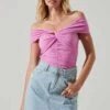 Cornelia Ruched Off Shoulder Bodysuit -Chic Ladies Wear Shop ACT17694 PINK 2