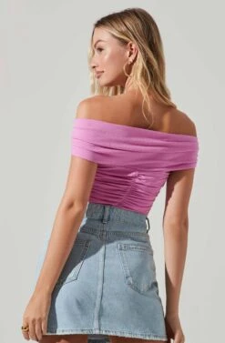 Cornelia Ruched Off Shoulder Bodysuit -Chic Ladies Wear Shop ACT17694 PINK 5