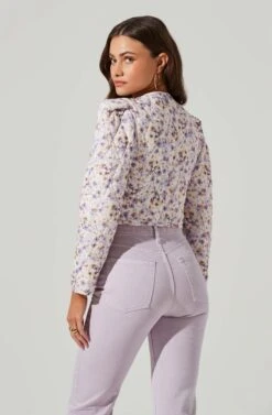 Brea Floral Quilted Cropped Puff Sleeve Jacket -Chic Ladies Wear Shop ACT17697 LILACCORALMULTI 1 5