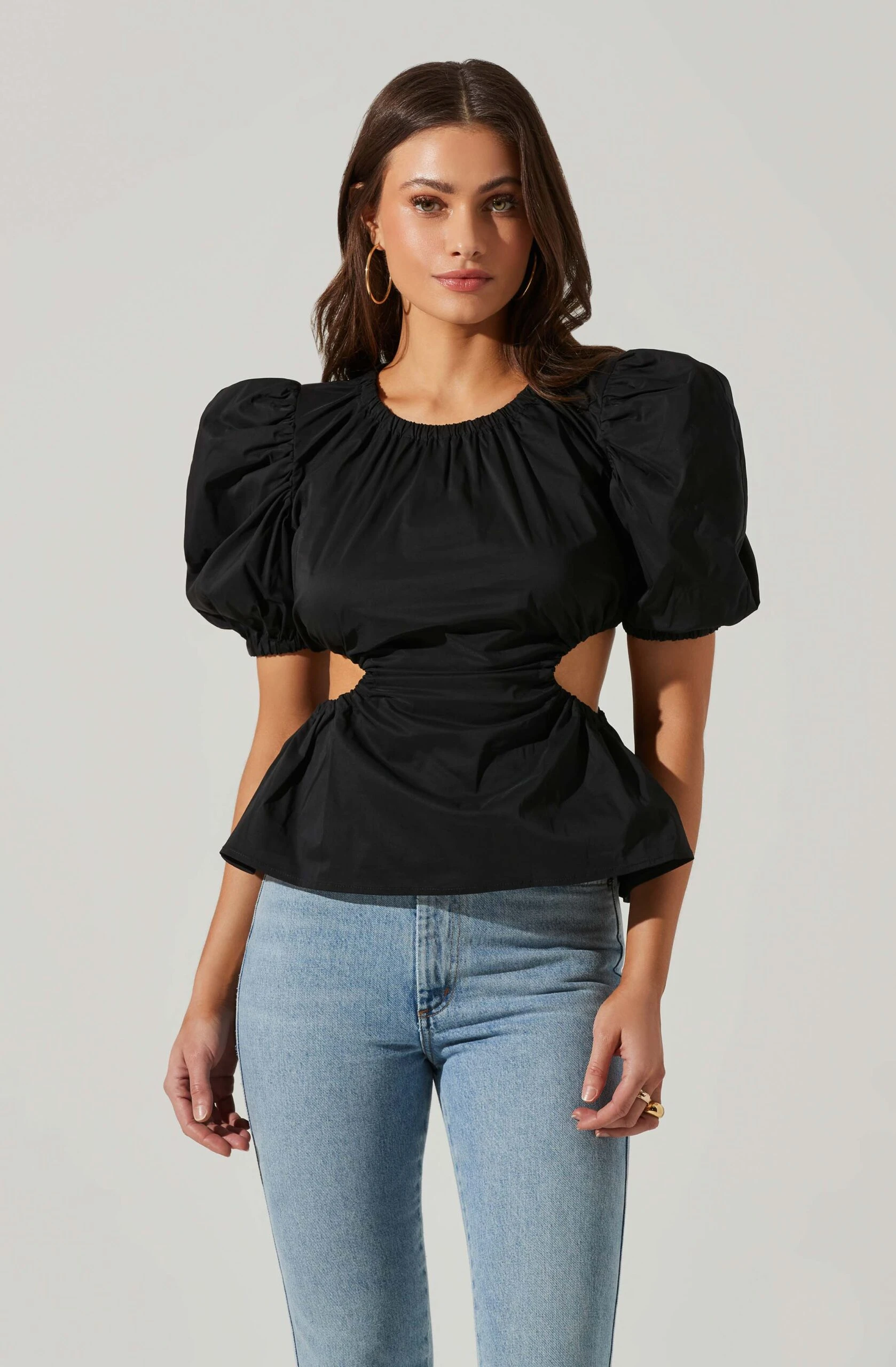 Juno Side Cutout Puff Sleeve Peplum Top 13 Juno Side Cutout Puff Sleeve Peplum Top - Image 11