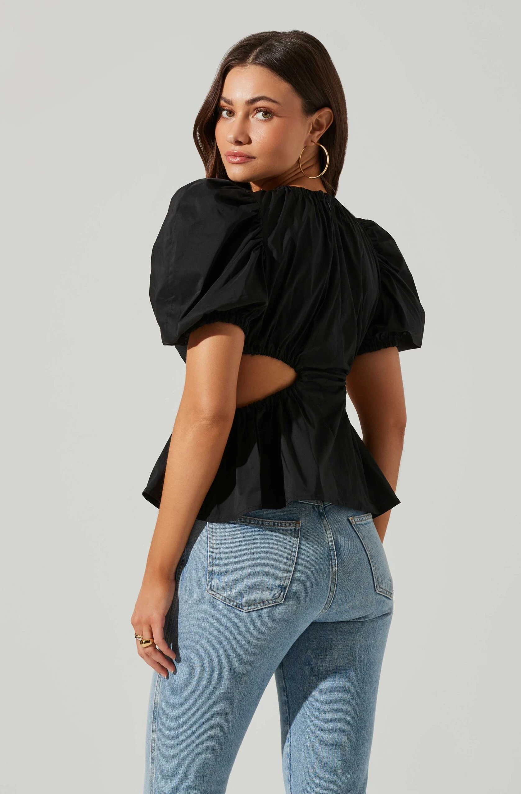 Juno Side Cutout Puff Sleeve Peplum Top 17 Juno Side Cutout Puff Sleeve Peplum Top - Image 15