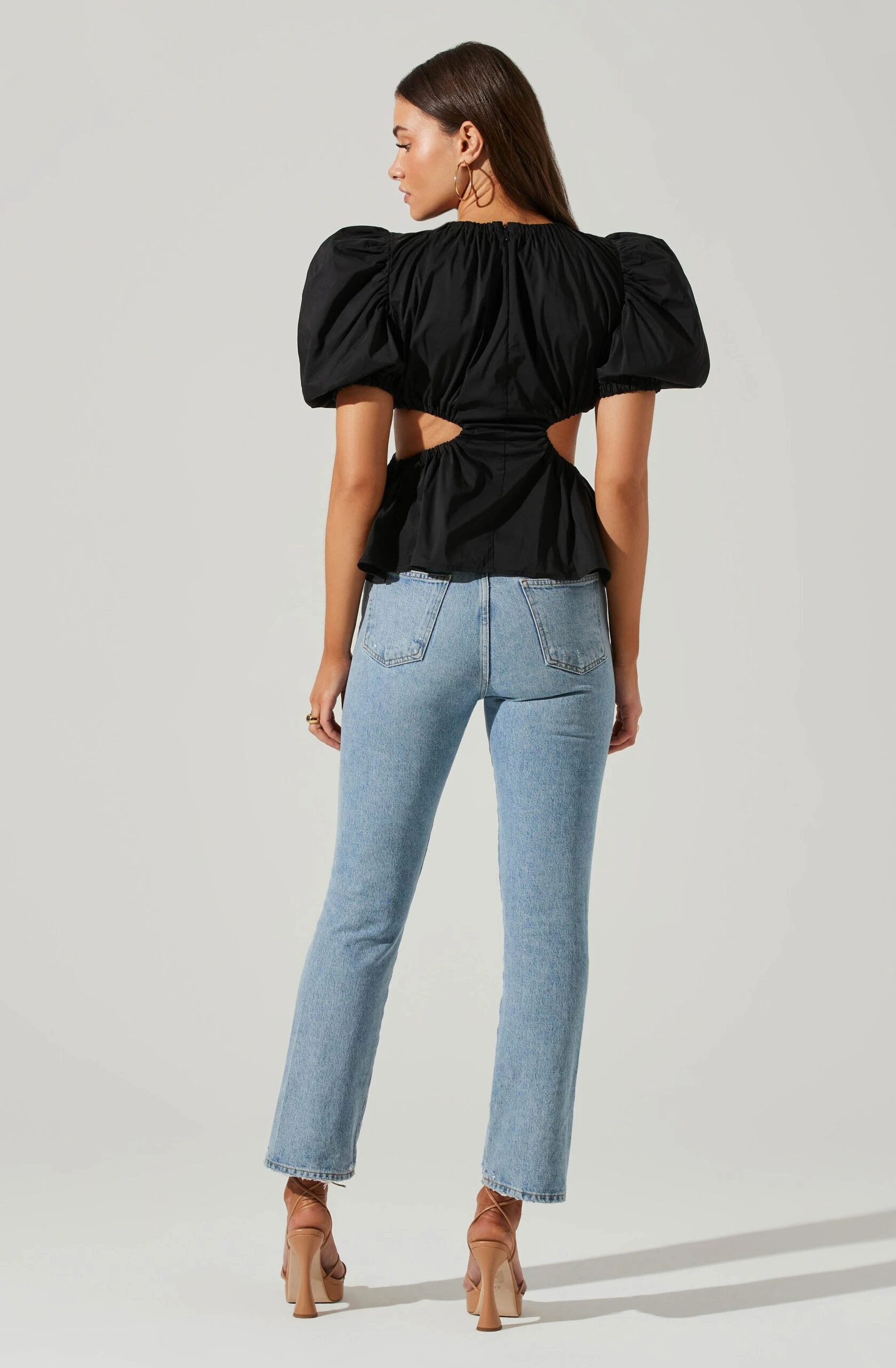 Juno Side Cutout Puff Sleeve Peplum Top 16 Juno Side Cutout Puff Sleeve Peplum Top - Image 14