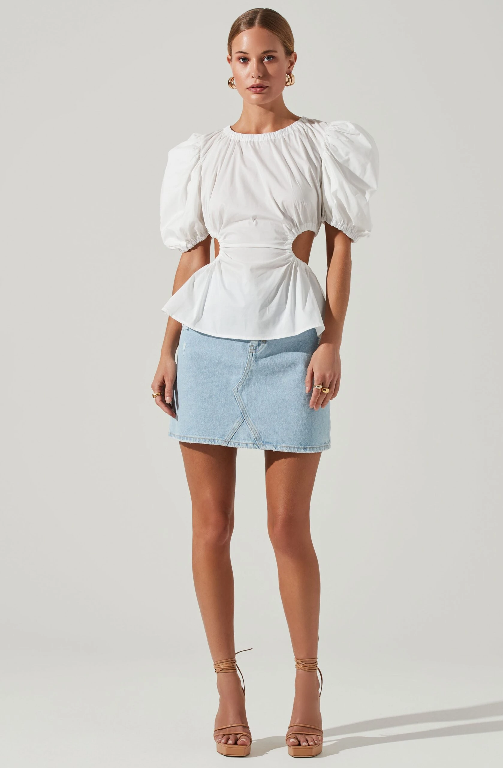 Juno Side Cutout Puff Sleeve Peplum Top 4 Juno Side Cutout Puff Sleeve Peplum Top - Image 2