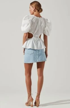 Juno Side Cutout Puff Sleeve Peplum Top 19 Juno Side Cutout Puff Sleeve Peplum Top -Chic Ladies Wear Shop ACT17698 WHITE 4