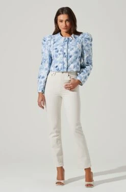 Alena Quilted Cropped Puff Sleeve Jacket 11 Alena Quilted Cropped Puff Sleeve Jacket -Chic Ladies Wear Shop ACT17703 BLUEABSTRACT 1 1