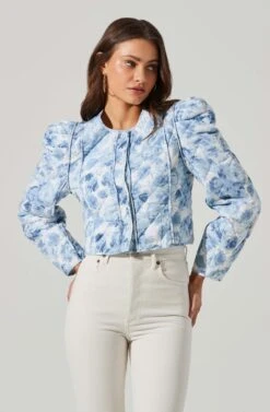 Alena Quilted Cropped Puff Sleeve Jacket 10 Alena Quilted Cropped Puff Sleeve Jacket -Chic Ladies Wear Shop ACT17703 BLUEABSTRACT 1 3