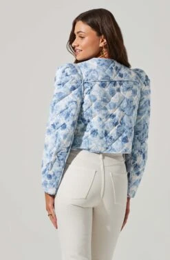 Alena Quilted Cropped Puff Sleeve Jacket 13 Alena Quilted Cropped Puff Sleeve Jacket -Chic Ladies Wear Shop ACT17703 BLUEABSTRACT 1 5