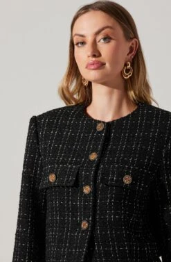 Covina Tweed Cropped Jacket -Chic Ladies Wear Shop ACT17710T BLACKPLAID 1575 482
