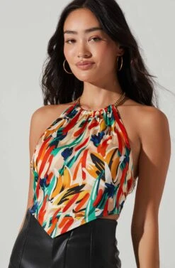 Evalina Abstract Print Halter Top -Chic Ladies Wear Shop ACT17714 ORANGEGREENMULTI 3