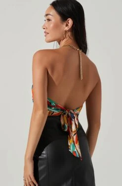 Evalina Abstract Print Halter Top -Chic Ladies Wear Shop ACT17714 ORANGEGREENMULTI 5