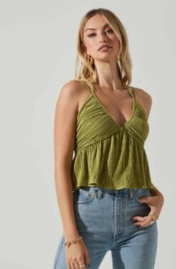 Raine Pleated Tie Halter Top -Chic Ladies Wear Shop ACT17724 AVOCADO 2