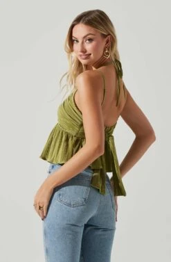 Raine Pleated Tie Halter Top -Chic Ladies Wear Shop ACT17724 AVOCADO 3