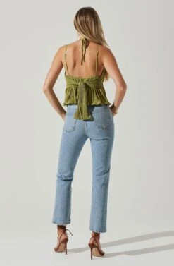 Raine Pleated Tie Halter Top -Chic Ladies Wear Shop ACT17724 AVOCADO 4
