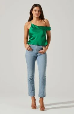 Shion Satin Off Shoulder Top -Chic Ladies Wear Shop ACT17761 GREEN 1