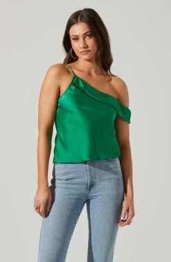 Shion Satin Off Shoulder Top -Chic Ladies Wear Shop ACT17761 GREEN 2