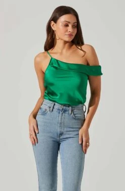 Shion Satin Off Shoulder Top -Chic Ladies Wear Shop ACT17761 GREEN 3
