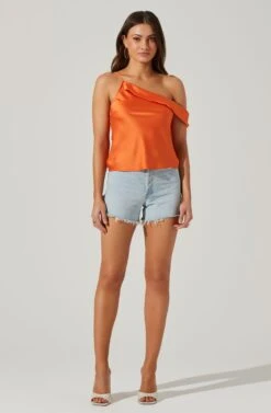 Shion Satin Off Shoulder Top -Chic Ladies Wear Shop ACT17761 ORANGE 1