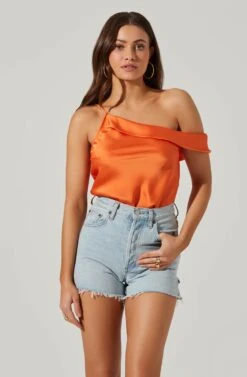 Shion Satin Off Shoulder Top -Chic Ladies Wear Shop ACT17761 ORANGE 4