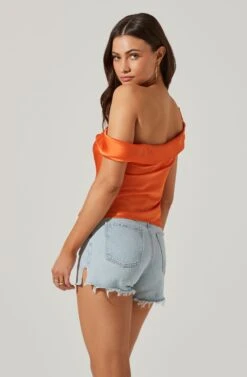 Shion Satin Off Shoulder Top -Chic Ladies Wear Shop ACT17761 ORANGE 5