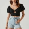 Amadia Puff Sleeve Crop Top -Chic Ladies Wear Shop ACT17781 BLACK 3