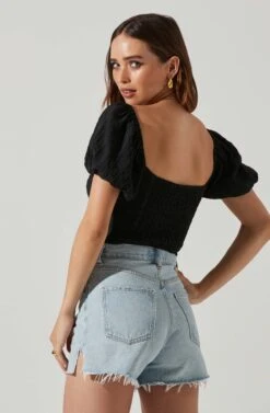 Amadia Puff Sleeve Crop Top 15 Amadia Puff Sleeve Crop Top -Chic Ladies Wear Shop ACT17781 BLACK 4