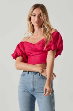 Laurana Off Shoulder Puff Sleeve Top -Chic Ladies Wear Shop ACT17789 FUCHSIA 2