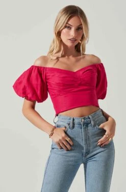 Laurana Off Shoulder Puff Sleeve Top -Chic Ladies Wear Shop ACT17789 FUCHSIA 3