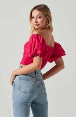 Laurana Off Shoulder Puff Sleeve Top -Chic Ladies Wear Shop ACT17789 FUCHSIA 4
