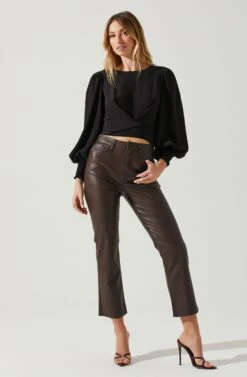 Wrenley Twist Front Puff Sleeve Top 23 Wrenley Twist Front Puff Sleeve Top -Chic Ladies Wear Shop ACT17827 BLACK 1