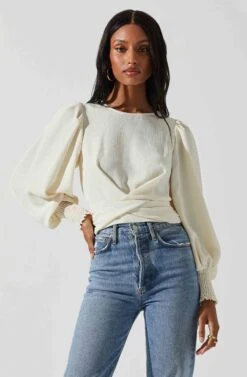Wrenley Twist Front Puff Sleeve Top 26 Wrenley Twist Front Puff Sleeve Top -Chic Ladies Wear Shop ACT17827 CREAM 3