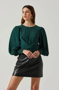 Wrenley Twist Front Puff Sleeve Top 32 Wrenley Twist Front Puff Sleeve Top -Chic Ladies Wear Shop ACT17827 HUNTERGREEN 3