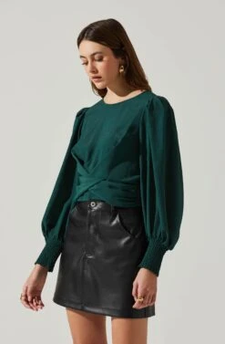 Wrenley Twist Front Puff Sleeve Top 34 Wrenley Twist Front Puff Sleeve Top -Chic Ladies Wear Shop ACT17827 HUNTERGREEN 4