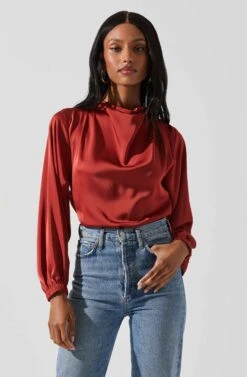 Veronica Satin Cutout Top -Chic Ladies Wear Shop ACT17833S RUST 4