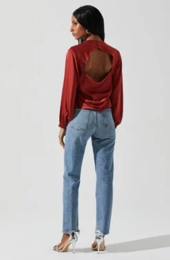 Veronica Satin Cutout Top -Chic Ladies Wear Shop ACT17833S RUST 6