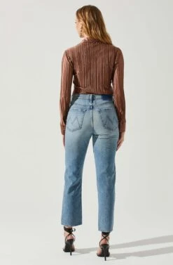 Laurel Satin Pleated Long Sleeve Top -Chic Ladies Wear Shop ACT17840P BROWN 5