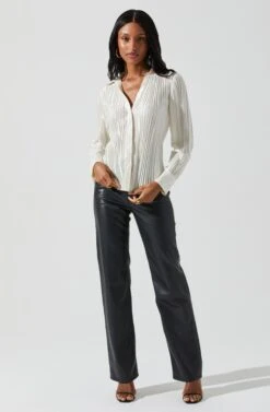 Laurel Satin Pleated Long Sleeve Top -Chic Ladies Wear Shop ACT17840P CREAM 1