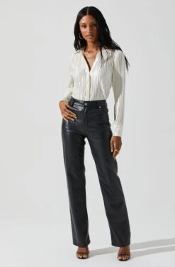 Laurel Satin Pleated Long Sleeve Top -Chic Ladies Wear Shop ACT17840P CREAM 3