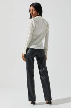 Laurel Satin Pleated Long Sleeve Top -Chic Ladies Wear Shop ACT17840P CREAM 5