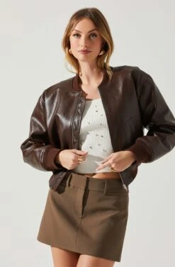 Avianna Faux Leather Bomber Jacket 20 Avianna Faux Leather Bomber Jacket -Chic Ladies Wear Shop ACT17852 BROWN 3