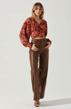 Pernilla Pleated Floral Puff Sleeve Top -Chic Ladies Wear Shop ACT17858C RUSTFLORAL 2