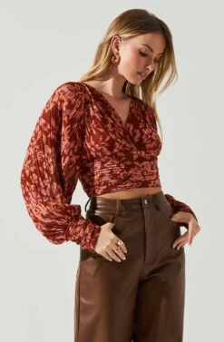 Pernilla Pleated Floral Puff Sleeve Top -Chic Ladies Wear Shop ACT17858C RUSTFLORAL 3