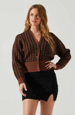 Ruby Houndstooth Cardigan -Chic Ladies Wear Shop ACT17863 DARKBROWNBLACK 4